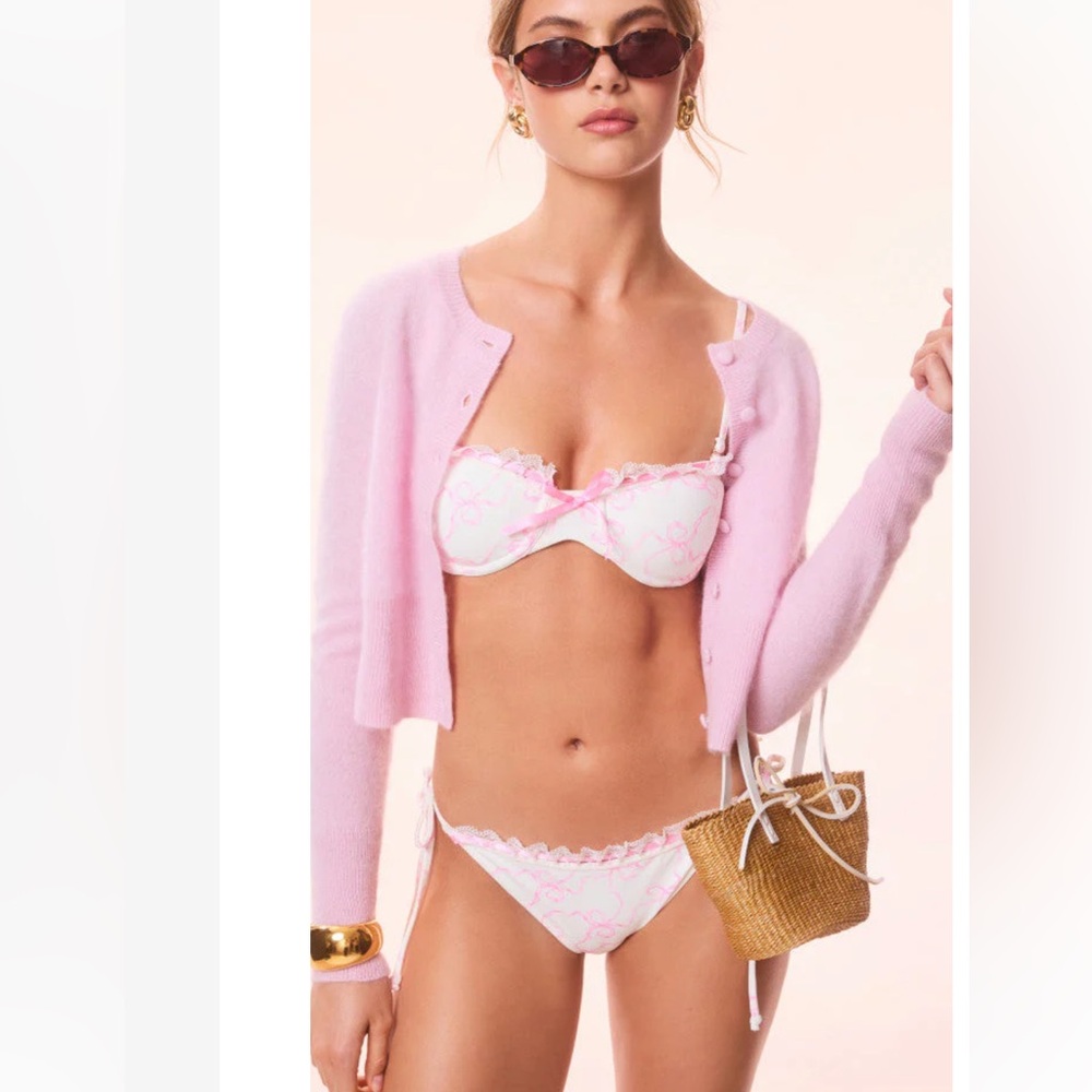 LoveShackFancy Pink and White Floral bikini